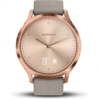 Часы GARMIN VIVOMOVE HR розовое золото с бежевым кожаным ремешком