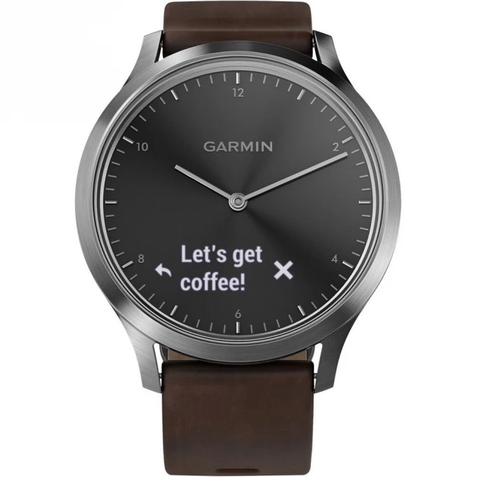 Часы GARMIN VIVOMOVE HR серебряные с темно-коричневым кожаным ремешком 010-01850-24 Часы GARMIN VIVOMOVE HR серебряные с темно-коричневым кожаным ремешком 010-01850-24