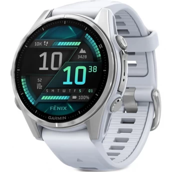 Смарт-часы GARMIN FENIX 8 – 43 мм, AMOLED, серебристые с силиконовым ремешком цвета белый камень